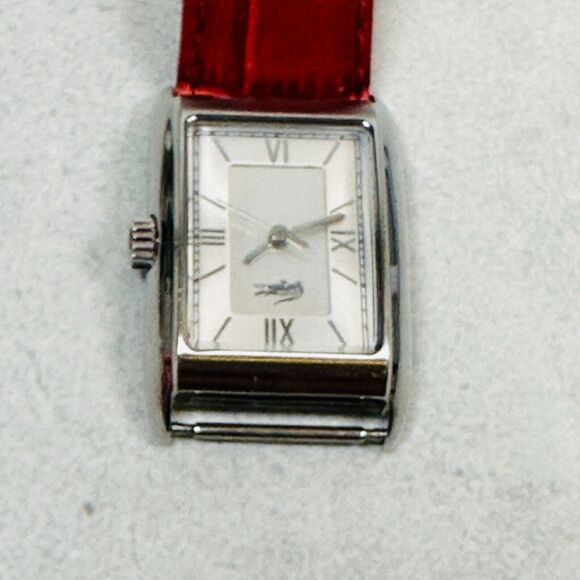 Lacoste Watch Womens 24mm Silver Tone Red Leather Strap New Battery FLAWED READ - Picture 4 of 11